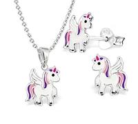 GH* Parure de bijoux enfant avec chaîne, pendentif et boucles d'oreilles en argent sterling 925 Motif licorne/cheval/Pégase Pour fille, Émail, Non applicable,