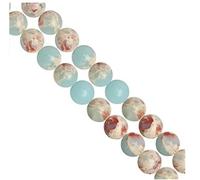 GH5-10 Lot de 2 brins de perles rondes en jaspe aqua-terra, impression bleu aigue-marine, 10 mm, perles d'espacement rondes en vrac (70-74 pièces)