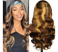 Ghaadd Perruque de cheveux humains ondulés pour femme noire - Blond 4/27 - Sans colle - 100 % cheveux humains brésiliens vierges - Densité 150 % (30,5 cm)