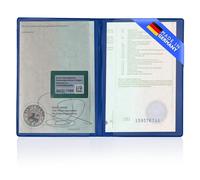 GHADA Étui pour carte grise de véhicule à 2 compartiments - Fabriqué en Allemagne - Porte-documents en PVC durable pour carte grise de véhicule (par exemple I) et cartes - Étui/porte-documents en bleu