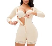 Post Partum Coffre Ouvert Body Sculptant Body Shaper Complet pour Femmes avec Contrôle du Ventre Cuisse Slim Body Gainant Manche Longue Grande Taille (Color : Skin Color, Size : M)