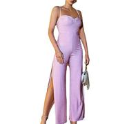 GHAKKE Combinaisons Rose Brillant pour Femmes Sexy Bretelles Spaghetti Dos Croisé Mode Jambe Fendue Pantalon Long Jumpsuits Streetwear (Color : Pink, Size : S)