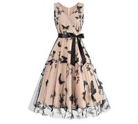 GHAKKE Robe Brodée De Papillons pour Femmes Vintage sans Manches Col en V Maille Tulle Robes De Cocktail Robe De Bal pour Invités De Mariage Années 1950 (Color : Apricot, Size : L)