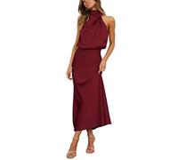 GHAKKE Robe De Soirée en Satin À Col Montant pour Femme Cocktail D'invité De Mariage Taille Haute Élastique Dress De Demoiselle d'honneur Élégante Et Formelle (Color : Rouge, Size : S)