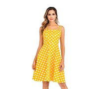 GHAKKE Robe Élégante À Pois pour Femme Bretelles Sexy sans Manches A-Line Mini Robes D'été Invité De Mariage Dress (Color : Yellow, Size : 3XL)