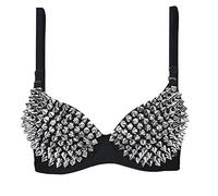 GHAKKE Sexy Bras Femmes Parti All-Over Spike Rivet Métallique Punk Danse Push Up Soutien-Gorge Discothèque Costumes Bras Bralette (Color : Black, Size : 34)