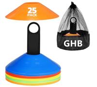 GHB 25 Pcs Plots Entrainement, Plots De Marquage pour Football Cône Cônes à Disque avec Sangle à Boucle Fixe, Poche Filet, Plots Sport pour Délimitation Entraînement Football