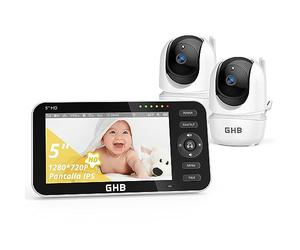 GHB Babyphone 5" 720P 2 Caméras Zoom 4X Orientable Vision Nocturne