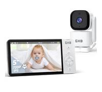 GHB Babyphone Camera Bebe Surveillance 5" LCD Rotation de 350° Baby Phone 2,4 GHz VOX Mode Capteur de Température Communication Bidirectionnelle 8 Berceuses Vision Nocturne sans WiFi