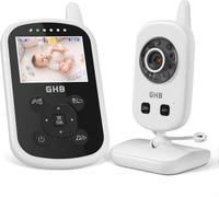 GHB Babyphone avec caméra vidéo Baby Moniteur 2,4 GHz Fonction interphone Mode ECO Longue autonomie de la batterie Vision nocturne Capteur de température Berceuses