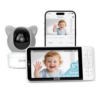 GHB Babyphone Camera 5" 2K Camera Bebe Surveillance avec Application Telephone Rotation à 350° Alertes Intelligente des Pleurs/Movements Suivi Automatique VOX ZOOM 4X Détection de Température/Humidité