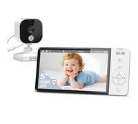 GHB Babyphone Camera 5" 720P HD Camera Bebe Surveillance 5000mAh Écran IPS Zoom 4X Vision Nocturne VOX Capteur de Température Non Rotation à Distance