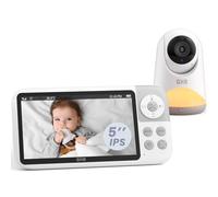 GHB Babyphone Camera 5" Camera Bebe 350° Ratation 720P HD 3050mAh Écran IPS Veilleuse à Luminosité Réglable VOX Zoom 3X Supporte 4 Caméras Vision Nocturne Audio Bidirectionnel Capteur de Température