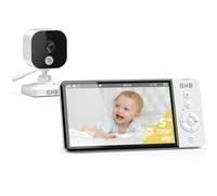 GHB Babyphone Camera 5" Camera Bebe Surveillance 720P HD Écran IPS Zoom 4X 8 Berceuses Vision Nocturne VOX Capteur de Température Non Rotation à Distance