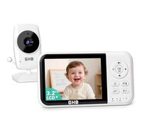 GHB Babyphone Caméra Bébé Surveillance 3,2 inches LCD Batterie 2100mAh Capteur de Température Vision Nocturne 2X Zoom Audio Bidirectionnel