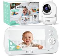 GHB Babyphone Camera Bebe Surveillance Rotation de 350°/110° Baby Phone Écran de 5" 2,4 GHz VOX Mode Capteur de Température Communication Bidirectionnelle 5 Berceuses Vision Nocturne sans WiFi