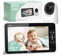 GHB Babyphone Cémera 7" 1080P Caméra Bebe Surveillance 350° Rotation Écran IPS HD Mode VOX 168H Autonomie de la Batterie Audio Bidirectionnel Alerte de Température 8 Berceuses