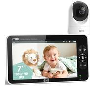 GHB Caméra de surveillance pour bébé 7 pouces IPS 1080P Écran Durée 168 heures Batterie de 4000 mAh Babyphone Support 2 Caméras 4 × Zoom Communication Bidirectionnelle Écoute Bébé