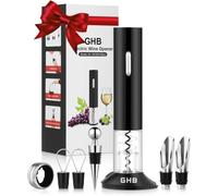 GHB Tire-Bouchon Electrique 8 en 1 Ouvre-Bouteille Electrique avec Coupe-Capsule, Anneau Anti-Goutte, Verseur, Bouchon à Vin Cadeau pour Les Amateurs de Vin (Fonctionne sur Batterie non Incluse)