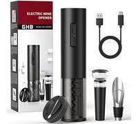 GHB Tire-Bouchon Electrique Rechargeable Ouvre Bouteille Electrique 6 EN 1 avec Coupe-Capsule, Verseur, Bouchon à Vin Cadeau de Noël (Incluse Câble USB Type-C)