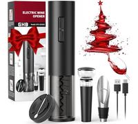 GHB Tire-Bouchon Electrique Rechargeable Ouvre Bouteille Electrique 6 EN 1 avec Coupe-Capsule, Verseur, Bouchon à Vin Cadeau de Noël pour Les Amateurs de Vin (Incluse Câble USB Type-C)
