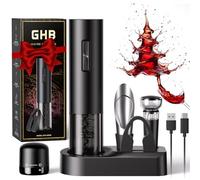 GHB Tire-Bouchon Electrique Rechargeable Ouvre Bouteille Electrique avec Socle, Coupe-Capsule, Verseur, Bouchon à Vin Cadeau de Noël pour Les Amateurs de Vin (Incluse Câble USB Type-C)