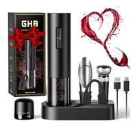 GHB Tire-Bouchon Electrique Rechargeable Ouvre Bouteille Electrique avec Socle, Coupe-Capsule, Verseur, Bouchon à Vin Cadeau de Noël pour Les Amateurs de Vin (Incluse Câble USB Type-C)