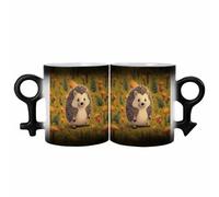 GHBNK Lot de 2 tasses à café en céramique à changement de couleur avec motif de couple - Grand hérisson - Tasse à café amusante avec poignée - Pour le bureau et la maison