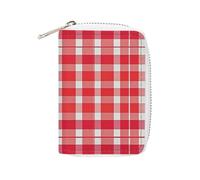 GHBNK Porte-cartes de crédit à carreaux rouges et blancs pour femmes - Organisateur de cartes de visite - Petit porte-monnaie en polyuréthane souple avec fermeture éclair - Style : 16 x 11,5 cm, Style