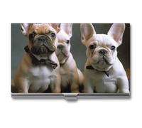 GHBNK Porte-cartes de visite fin professionnel avec fermeture en alliage d'aluminium et métal pour homme et femme Motif coccinelle, Chiots bouledogue français, Taille unique, Moderne