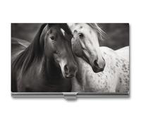 GHBNK Porte-cartes de visite fin professionnel avec fermeture en alliage d'aluminium et métal pour homme et femme Motif dauphin coucher de soleil, Chevaux noirs et blancs, Taille unique, Moderne