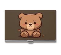 GHBNK Porte-cartes de visite professionnel fin avec fermeture en alliage d'aluminium et métal pour homme et femme - Motif ours mignon - Marron