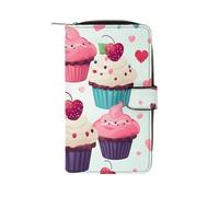 GHBNK Portefeuille long en cuir pour femme avec bonnet de Père Noël et dragonne de Noël avec 12 porte-cartes de grande capacité et poche pour pièces de monnaie, Cupcake Candy Hearts Sweet,