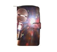 GHBNK Portefeuille long en cuir pour femme avec dragonne, 12 porte-cartes et poche pour pièces de monnaie, Microphone karaoké, 19.7x11x3.5cm