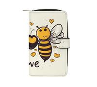 GHBNK Portefeuille long en cuir pour femme avec dragonne Kiwi et 12 porte-cartes de grande capacité et poche pour pièces de monnaie, Bee Love Honey, 19.7x11x3.5cm