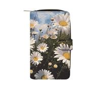 GHBNK Portefeuille long en cuir pour femme avec dragonne pour partitions de musique avec 12 porte-cartes de grande capacité et poche pour pièces de monnaie, Belles marguerites, 19.7x11x3.5cm