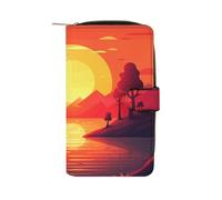 GHBNK Portefeuille long en cuir pour femme avec dragonne sphérique avec 12 porte-cartes de grande capacité et poche pour pièces de monnaie, Poster coucher de soleil, 19.7x11x3.5cm