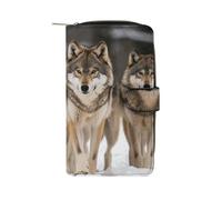 GHBNK Portefeuille long en cuir pour femme avec dragonne, style aigle cool, avec 12 porte-cartes et poche pour pièces de monnaie, Pack de loups, 19.7x11x3.5cm