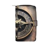 GHBNK Portefeuille long en cuir pour femme avec dragonne, style aigle cool, avec 12 porte-cartes et poche pour pièces de monnaie, Magical Design Boussole avec runes nordiques, 19.7x11x3.5cm