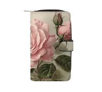 GHBNK Portefeuille long en cuir pour femme avec oursons polaires aurores boréales avec 12 porte-cartes de grande capacité et poche pour pièces de monnaie, Rose vintage, 19.7x11x3.5cm