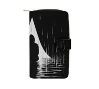 GHBNK Portefeuille long en cuir pour femme avec petite clochette avec nœud et dragonne avec 12 porte-cartes de grande capacité et poche pour pièces de monnaie, Man in the Rain, 19.7x11x3.5cm