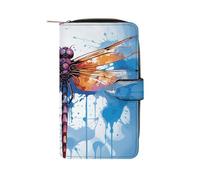 GHBNK Portefeuille long en cuir pour femme - Motif singe lémurien - Avec 12 porte-cartes - Grande capacité - Poche pour pièces de monnaie, Libellule abstraite colorée, 19.7x11x3.5cm