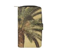 GHBNK Portefeuille long en cuir pour femme - Portefeuille patriotique vieux rouge avec 12 porte-cartes - Grande capacité - Poche pour pièces de monnaie, Palmier tropical, 19.7x11x3.5cm