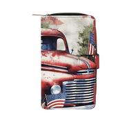 GHBNK Portefeuille long en cuir pour femme pour homme, portefeuille patriotique vieux rouge avec 12 porte-cartes de grande capacité et poche pour pièces de monnaie, camion patriotique vieux rouge,