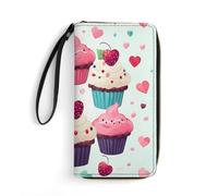 GHBNK Portefeuille long pour femme avec chapeau de Père Noël et porte-monnaie en cuir avec support à fermeture éclair, grande capacité, pochette pour pièces de monnaie, Cupcake Candy Hearts Sweet,
