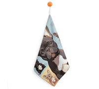 GHBNK Torchons mignons pour cuisine et salle de bain - Bouledogue français - Serviettes en éponge à suspendre - Serviettes à vaisselle en coton doux à séchage rapide