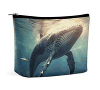 GHBNK Trousse de maquillage portable pour femme - Motif baleine au-dessus de l'eau de mer - Trousse de maquillage de voyage - Style - Taille unique, Style :, Taille unique
