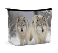 GHBNK Trousse de toilette portable avec chapeau de Père Noël, cadeau et joyeux Noël, trousse de maquillage de voyage, sac à lèvres pour femme, Deux loups marchant dans la neige, Taille unique