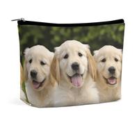 GHBNK Trousse de toilette portable avec flamant rose sur la plage, les voyages, la beauté, le maquillage, le rouge à lèvres pour femme, Chiots Golden Retriever, Taille unique