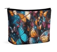 GHBNK Trousse de toilette portable en forme d'étoile de mer sur la plage - Trousse de toilette de voyage - Organisateur de maquillage - Sacs à lèvres pour femme, Papillons colorés volant autour sur